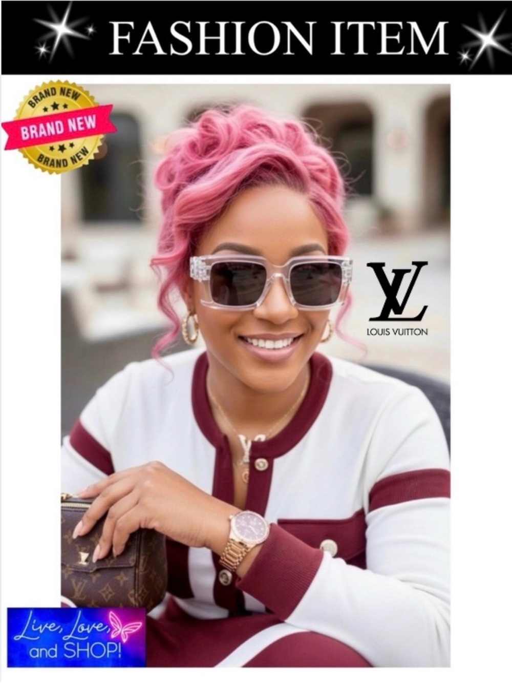SUNGLASSES: Luxury Maroon/Red & White w/Clear Accents & LV Monogram, NWOT